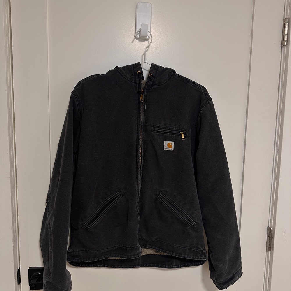 Carhartt Black Hooded Jacket Zip-Up Jacket Sherpa Lining